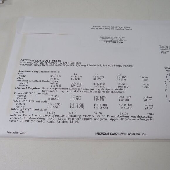 Kwik Sew 2300 Kids Sweatshirt Jacket w Hood NO sleeves UNCUT clothing pattern - Picture 4 of 4